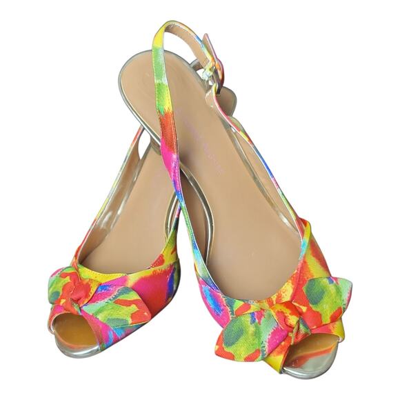 Etienne Aigner Multicolored Floral Sling-back Open Toe Heels Women's Size 10 US - Picture 6 of 8